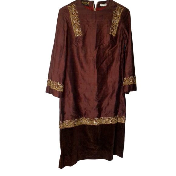 Vintage Sabina Of India For Lord & Taylor Silk Velvet Brocade Dress READ - Picture 1 of 9